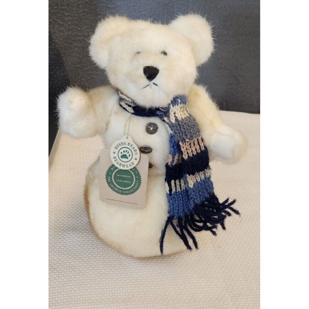 Retired Boyds Bears Eunice P. Snowbeary #9137 Snowman With Knit Scarf & Buttons